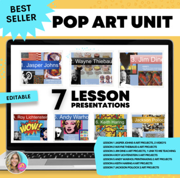Preview of BEST SELLER -Pop Art Unit- 7 artists- 20 weeks curriculum bundle zip file