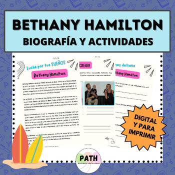 Preview of BETHANY HAMILTON || Biografía y Pack de Actividades en español || Spanish, ELE