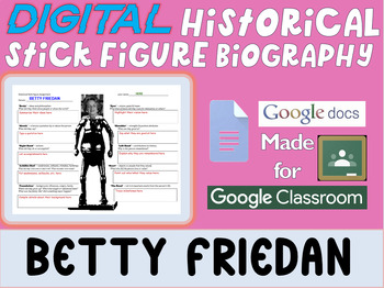 Preview of BETTY FRIEDAN - Digital Stick Figure Mini Bios for Women's History Month