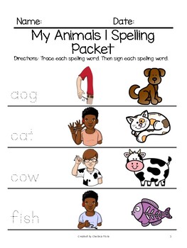 Preview of BGC Animals 1 Spelling Packet
