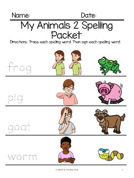 Preview of BGC Animals 2 Spelling Packet