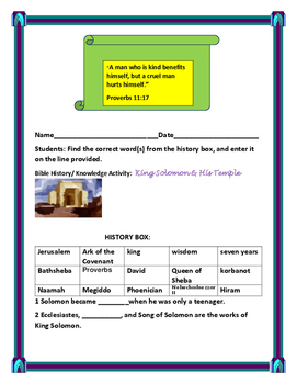Preview of BIBLE ACTIVITY: KING SOLOMON & HIS TEMPLE