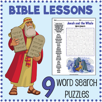 (3rd 4th 5th 6th Grade) BIBLE LESSONS / STORIES - 9 Word Search Puzzle ...