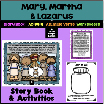 Preview of BIBLE ON A BUDGET: MARY, MARTHA & LAZARUS story book, worksheets & activities