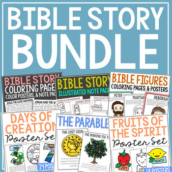 Preview of BIBLE STORY Coloring Pages and Posters | Bible Study Lesson Activity Worksheets