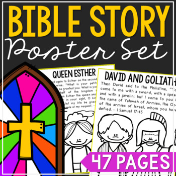 Preview of BIBLE STORY Posters with Bible Verses | Church Bulletin Board Activity