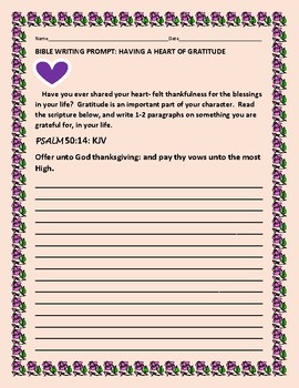 Preview of BIBLE WRITING PROMPT: A HEART OF GRATITUDE