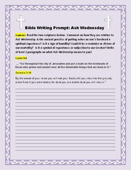 Preview of BIBLE WRITING PROMPT: ASH WEDNESDAY