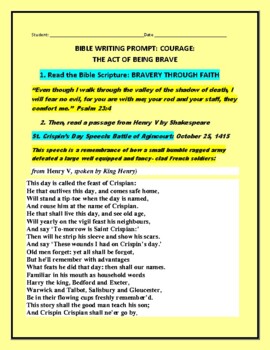 Preview of BIBLE WRITING PROMPT: COURAGE: THE ACT OF BRAVERY  GRS. 6-12, COLLEGE