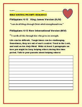 Preview of BIBLE WRITING PROMPT: RESILIENCE