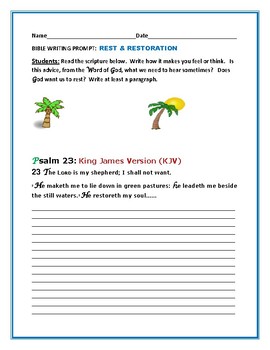 Preview of BIBLE WRITING PROMPT: REST & RESTORATION