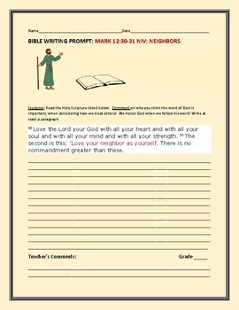 Preview of BIBLE WRITING PROMPT: TREATMENT OF NEIGHBORS