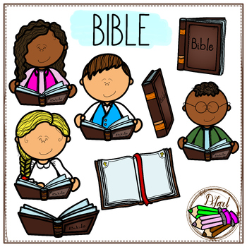 kids reading bible clipart