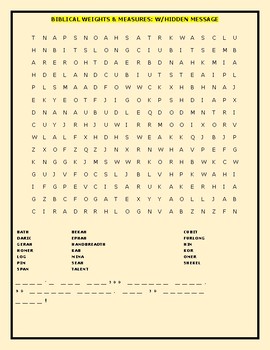 Preview of BIBLICAL WEIGHTS & MEASURES: WORD SEARCH WITH HIDDEN MESSAGE!