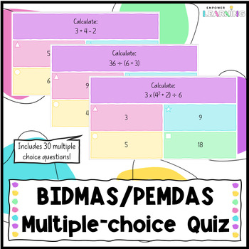 Preview of BIDMAS/PEMDAS Order of Operations Multiple Choice Quiz