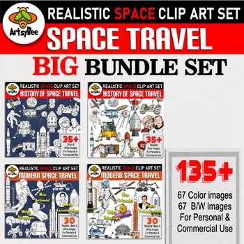 Preview of BIG BUNDLE 135 realistic clip art of Space Travel, History & Modern, color + B/W