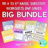 Preview of BIG BUNDLE - Pre-k to 8th Grade Music Substitute Worksheets and Games