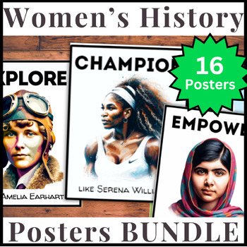 Preview of BIG BUNDLE of 16 Women's History Month Inspirational Posters for Bulletin Board!
