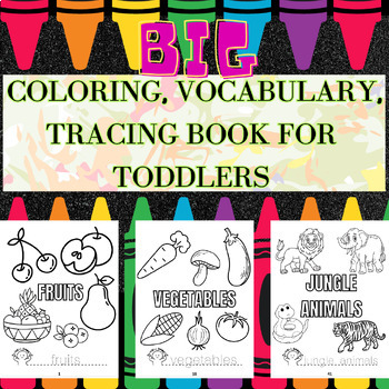 Preview of BIG COLORING, VOCABULARY, TRACING BOOK FOR TODDLERS