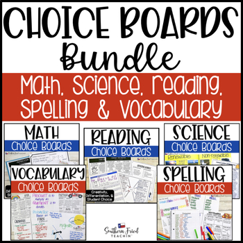 Preview of Choice Boards BUNDLE (Math, Spelling, Reading, Spelling, & Vocabulary)
