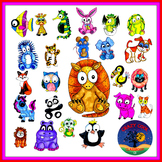 BIG EYES ANIMAL CLIP ART - commercial use