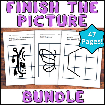 Preview of BIG Finish the Picture Bundle! Shapes, Monsters, Animals, & More | 47 Pages!