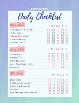 Preview of BIG Happy Planner Compatible Teacher Planner Daily Checklist