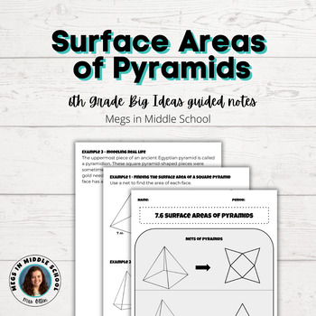 Preview of BIG IDEAS Math 6th Grade 7.6 Surface Area of Pyramids Guided Notes
