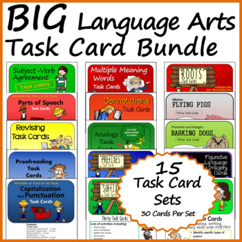 Preview of BIG Language Arts Task Card Bundle - Print and Easel Versions