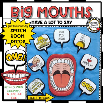 Preview of SPEECH THERAPY DECOR: BIG MOUTH POSTER bulletin board speech room decor