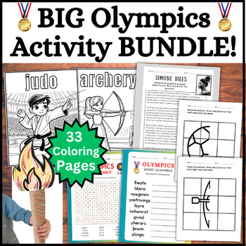 Preview of BIG Olympics Coloring Pages & Activity BUNDLE! 2024 Summer Olympic Games Party