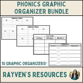 Preview of PHONICS BUNDLE! 10 Graphic Organizers / Blends, Compound, FLOSSY, Long Vowels