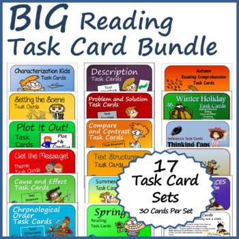 Preview of BIG Reading Task Card Bundle - Print and Easel Versions