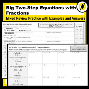 Preview of BIG Solving Two-Step Equations with Fractions and Translating Word Problems