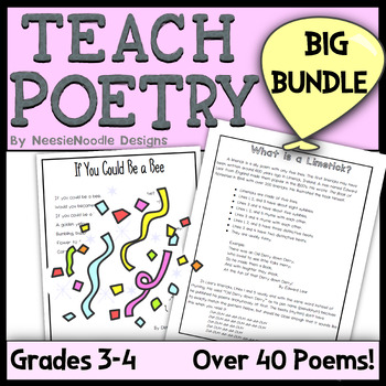 Preview of BIG Teaching Poetry BUNDLE for 3rd and 4th Grade with Poetry Practice Worksheets