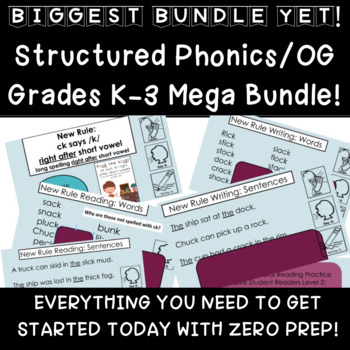 Preview of BIGGEST BUNDLE YET!Structured Phonics Units 1-7 for K-3: Lessons, Slides, Games+