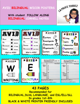 Preview of BILINGUAL AVID & WICOR POSTER/Slides with Cornell Notes in Color & Black & White
