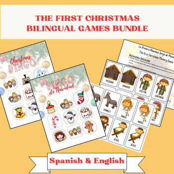 Preview of BILINGUAL Christmas Activities Bundle,  Spanish/English Games & Craft