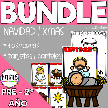 Preview of BILINGUAL Christmas Flashcards Tarjetas Navidad Español English BUNDLE