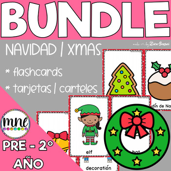 Preview of BILINGUAL Christmas Flashcards Tarjetas de Navidad Español English BUNDLE