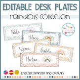 BILINGUAL EDITABLE Desk plates - Rainbows & Dots Classroom Decor