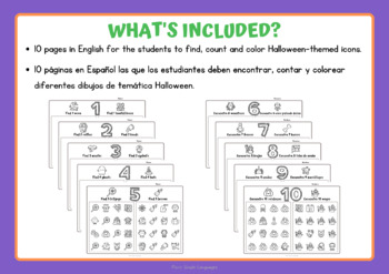 Preview of BILINGUAL Halloween Count and Color Bundle
