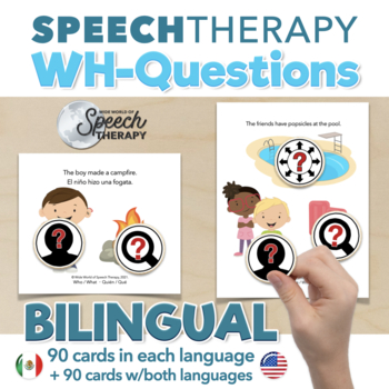 Preview of BILINGUAL Wh Questions with Tokens Who What Where English Spanish