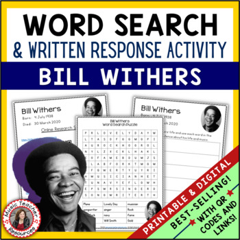 Preview of BILL WITHERS Music Word Search and Biography Research Activity Worksheets