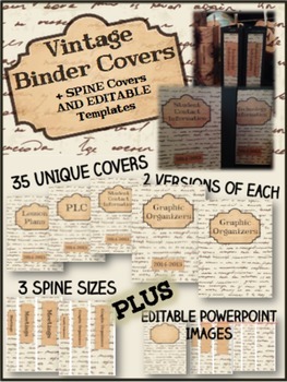 Preview of BINDER COVERS - EDITABLE - VINTAGE THEME - PRINT AND GO!