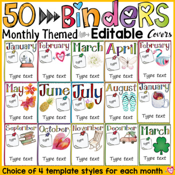 Preview of BINDER COVERS: MONTHLY THEMED: EDITABLE