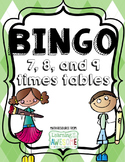 Times Tables Bingo, 7, 8, 9 facts