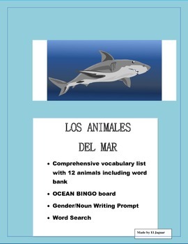 Preview of BINGO- Animales del Océano-Colores/Gender/Nouns-Distance Learning