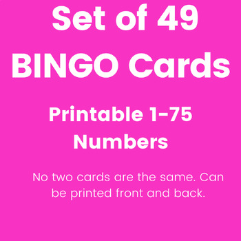 Preview of Numbered BINGO Cards (Standard Type) 49 Count Printable
