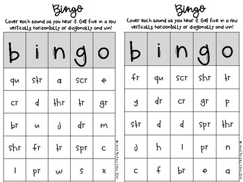 bingo consonant blends with r by great teaching ideas